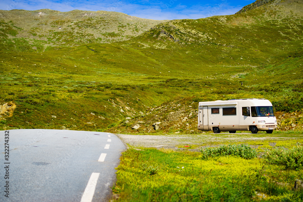 Camper car in norwegian mountains