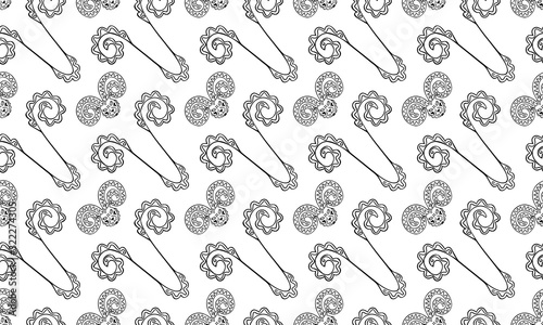 Seamless pattern for the zodiacal sign Aries from black and white zodiac doodles. Ethnic ram heads and astrological symbols hand-drawn. Texture for textile, clothes, wallpaper, wrapping paper. Vector