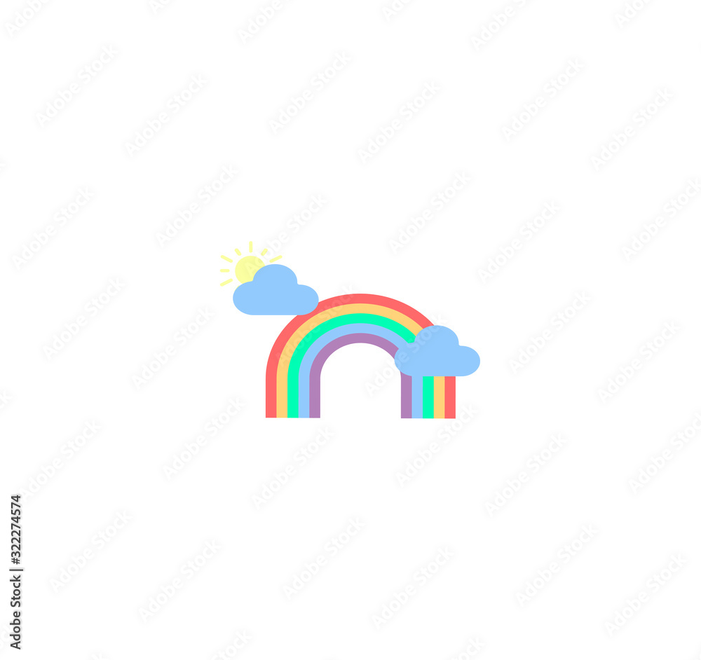 Flat cartoon weather illustration vector. Weather icon for mobile app on smartphone. Weather forecast vector icon - sun and clouds with a rainbow Flat cartoon weather illustration vector. Weather icon for mobile app on smartphone. Weather forecast vector icon - sun and clouds with a rainbow