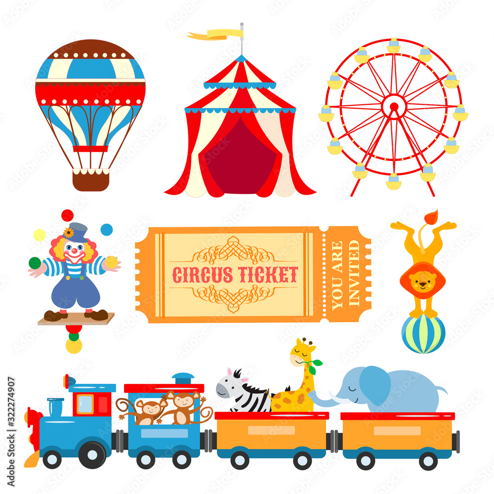 Elements for graphic design of the poster and invitation card for circus performances Elements for graphic design of the poster and invitation card for circus performances