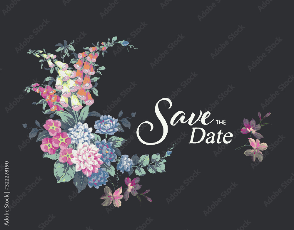 Colorful flower on dark background,Flowers watercolor illustration,leaves and floral，Design for textile, wallpapers