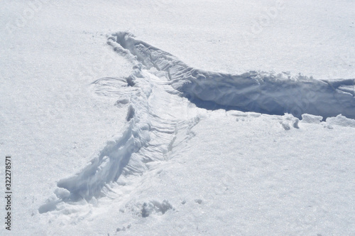 Human body print on fresh snow photo