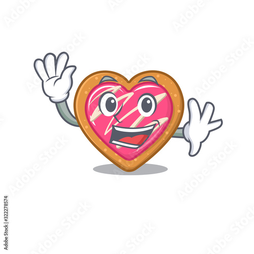 Waving friendly cookie heart mascot design style