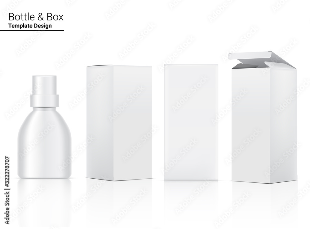 Bottle Mock up Realistic Cosmetic and Box for Skincare Product on White Background Illustration. Health Care and Medical Concept Design.