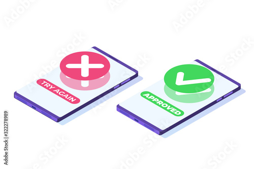 Payment error and approved concept. Vector isometric illustration.