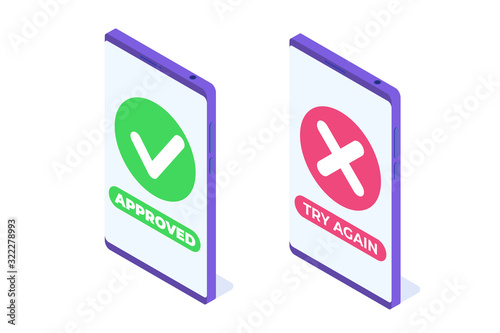Payment error and approved concept. Vector isometric illustration.