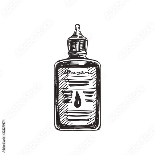 Machine oil hand drawn black and white vector illustration