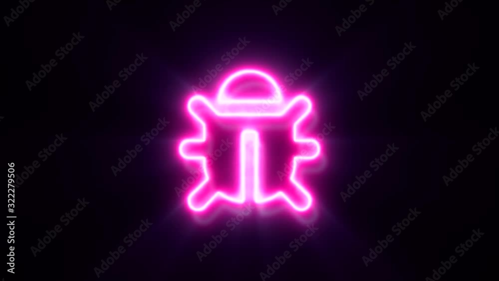 Pink neon bug sign blinks and appear in center Pink neon bug sign blinks and appear in center