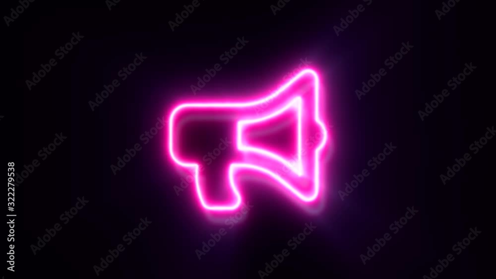 Pink neon loud speaker sign blinks and appear in center Pink neon loud speaker sign blinks and appear in center