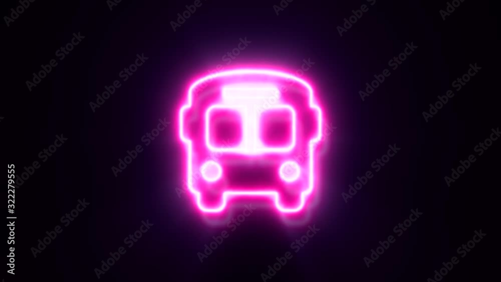 Pink neon bus sign blinks and appear in center