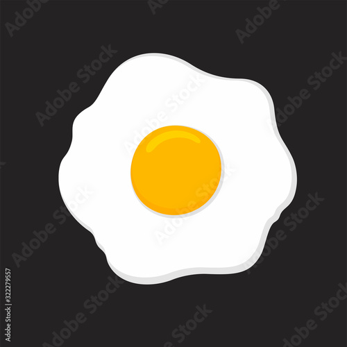 Fried egg in flat style on dark background