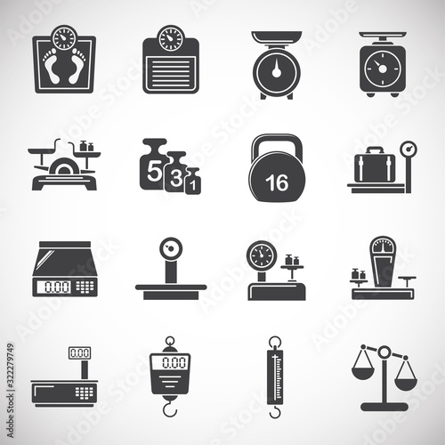 Scales related icons set on background for graphic and web design. Creative illustration concept symbol for web or mobile app