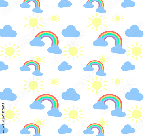 Weather Pattern - Stylish Flat Vector Illustration with Rainbow, Cloud and Sun