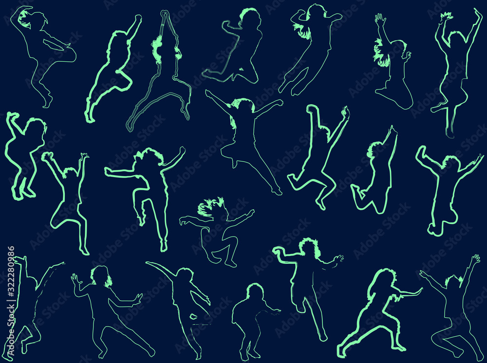 twenty two active children outlines on dark blue twenty two active children outlines on dark blue