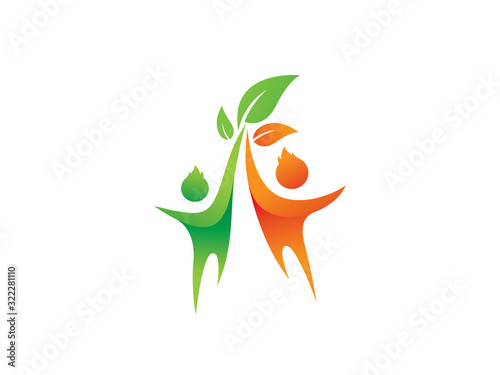 People and leaf logo symbol or icon template