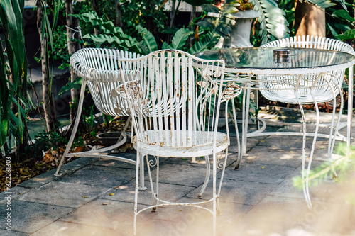 Detail of Old vintage furniture in garden