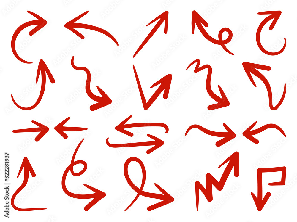 Obraz premium Hand drawn red arrow mark icons vector