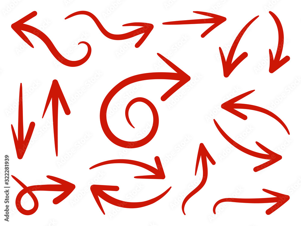 Hand drawn red arrow mark icons vector Hand drawn red arrow mark icons vector