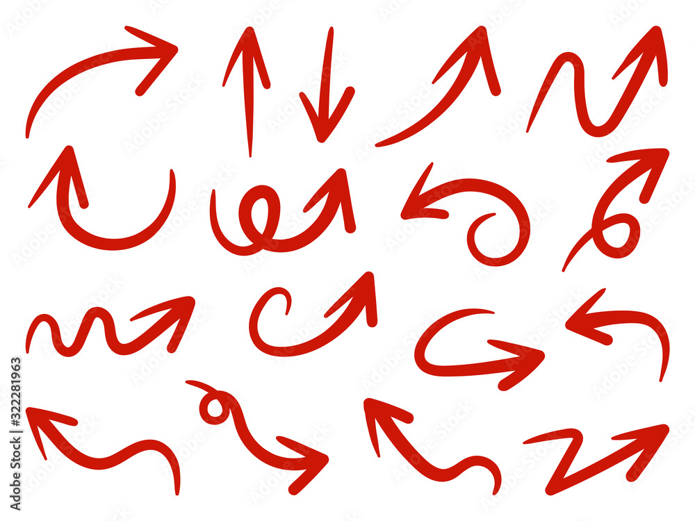 Hand drawn red arrow mark icons vector Hand drawn red arrow mark icons vector