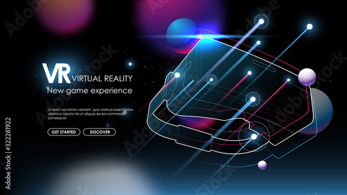 virtual reality glasses. Abstract vr world with neon lines. Creative futuristic concept. Modern template for web and print.