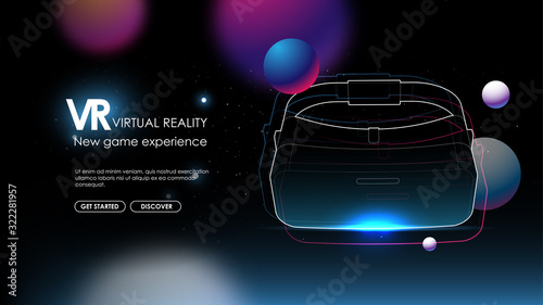 Virtual reality headset glasses outline illustration. Creative futuristic concept. Modern template for web and print. VR layout.