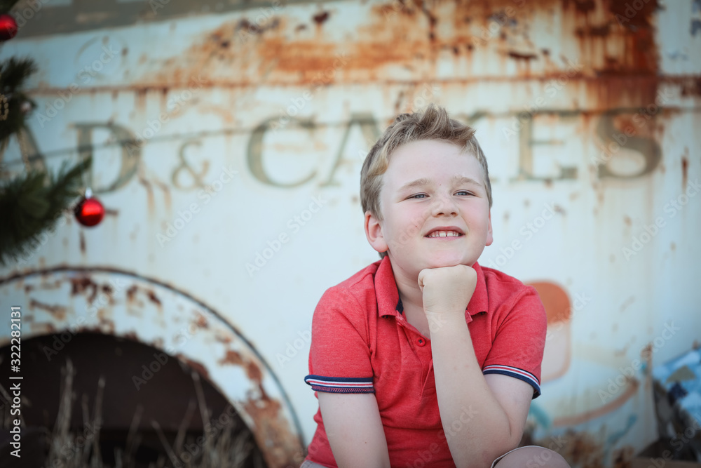 Fototapeta premium Close up portrait young blonde boy