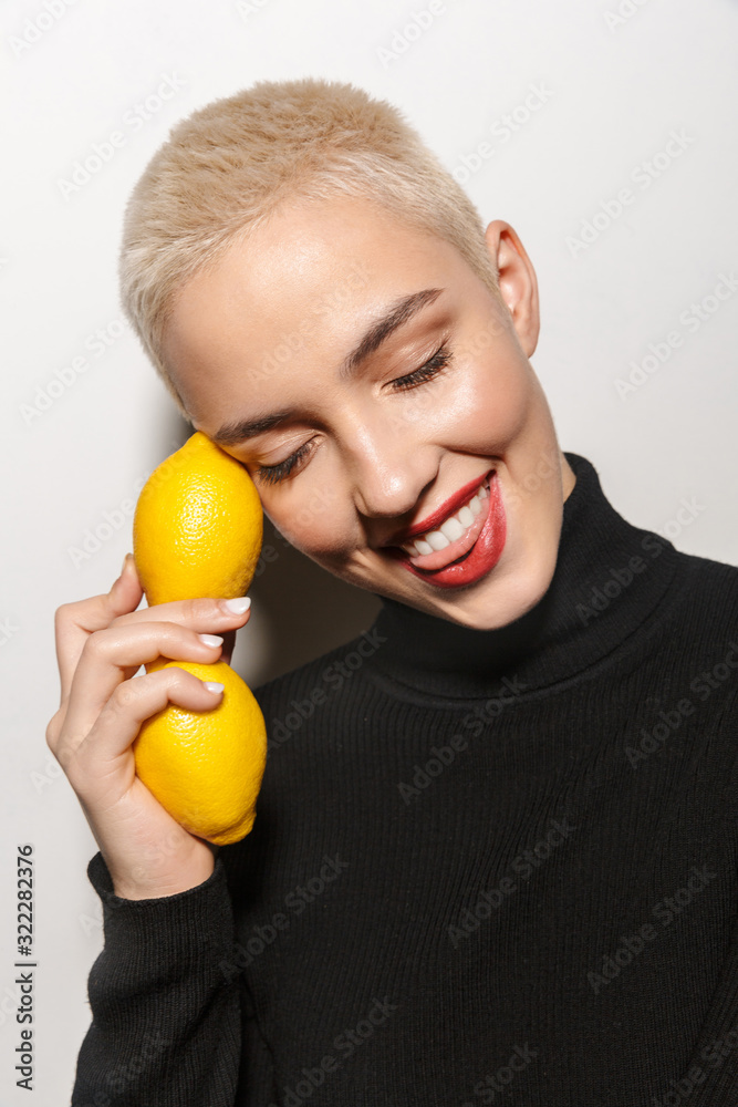 Portrait of an attractive young blonde short haired woman Portrait of an attractive young blonde short haired woman