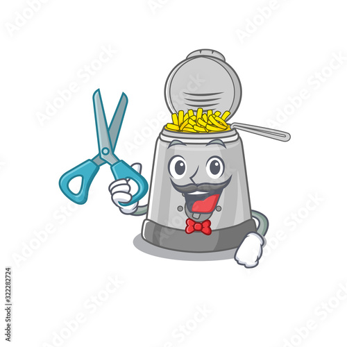 Cartoon character of Sporty Barber deep fryer design style