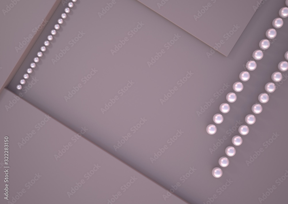 Obraz premium Geometric rectangular background, decorated with pearls. 3D illustration
