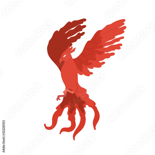 Fairy tale red bird phoenix vector flat illustration