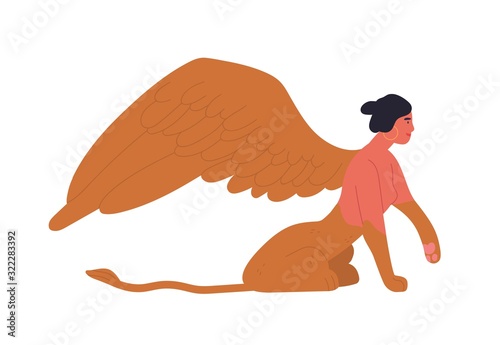 Female mythology fantastic creature sphinx vector flat illustration
