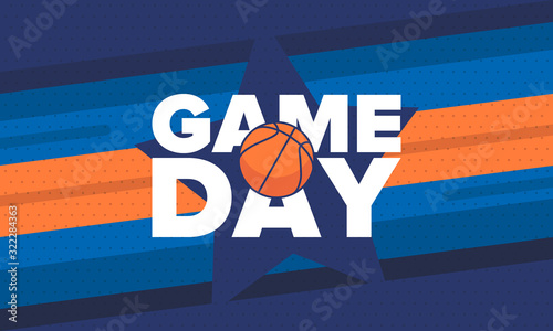 March Basketball Madness. Game Day Party. Professional team championship. Playoff grid, tournament bracket. Regular season and final game. Ball for basketball. Sport poster. Vector illustration