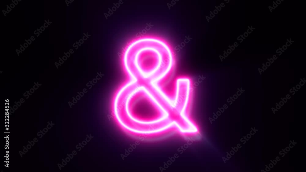 Pink neon ampersand symbol blinks and appear in center Pink neon ampersand symbol blinks and appear in center