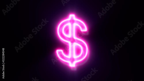 Pink neon dollar symbol blinks and appear in center