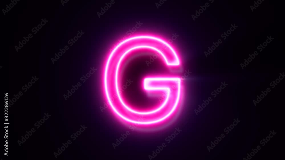 Pink neon font letter G uppercase blinks and appear in center Pink neon font letter G uppercase blinks and appear in center