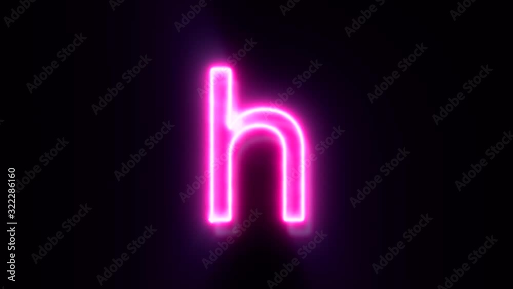 Pink neon font letter H lowercase blinks and appear in center Pink neon font letter H lowercase blinks and appear in center
