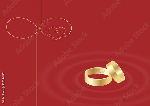 Engraved rings of endless love. Wedding card. Stock vector illustration.