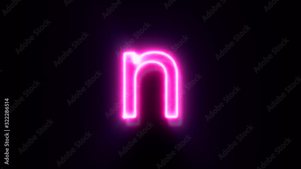 Pink neon font letter N lowercase blinks and appear in center Pink neon font letter N lowercase blinks and appear in center