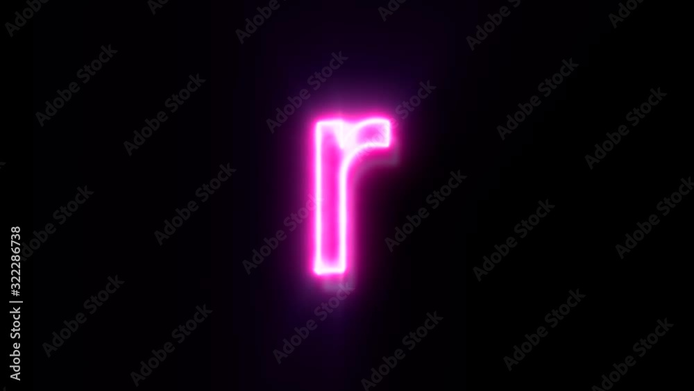 Pink neon font letter R lowercase blinks and appear in center
