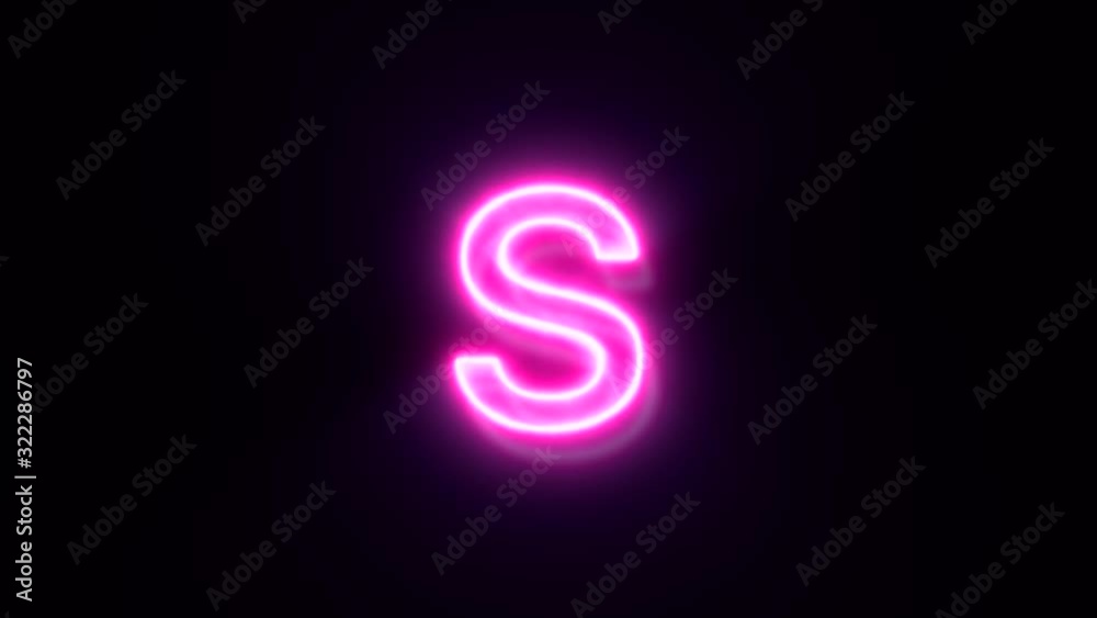 Pink neon font letter S lowercase blinks and appear in center Pink neon font letter S lowercase blinks and appear in center