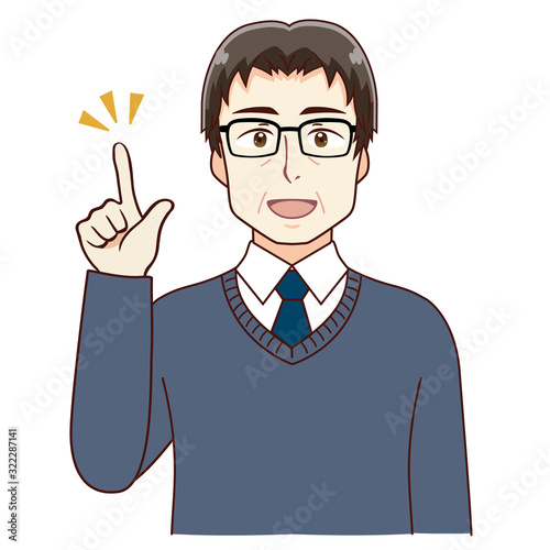 中年男性　ひらめく　思いつく　教える