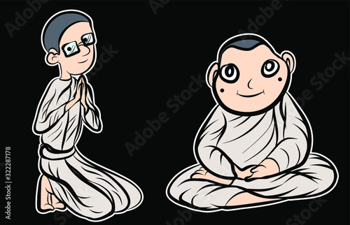 buddha or buddhist nun outline and isolate on white background.hand drawn and silhouette.