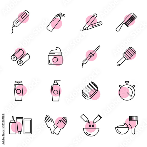 Hair care and tools vector icons