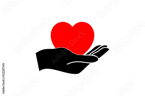 Red heart in hand. Template for transplant ,organ, donation, charity, health, voluntary, nonprofit organization. Vector isolated on white background.