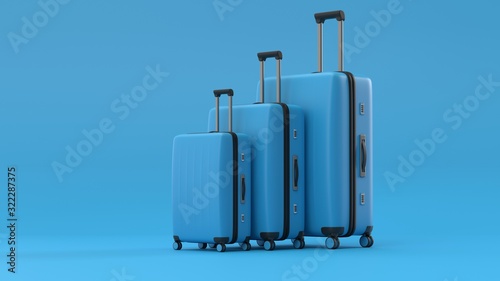 Blue travelbag suitcase on white background. travel concept. minimal style.