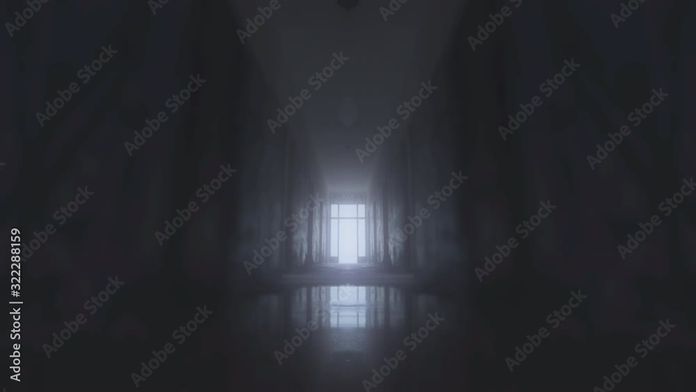 Long desolate corridor of a psychiatric ward.Life and death allegory.Paranormal activity