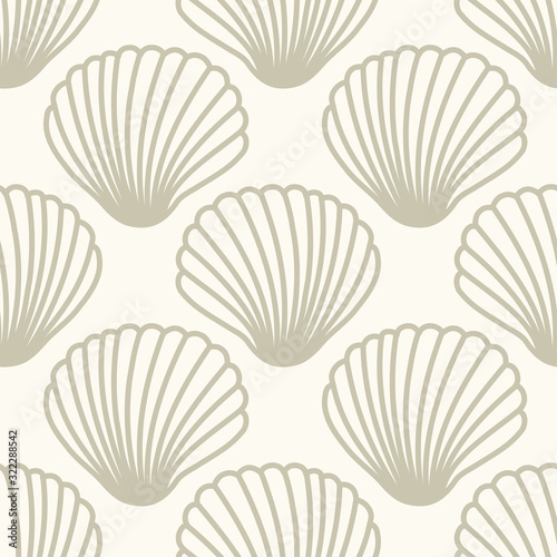 Neutral colors seamless pattern with hand drawn seashells, marine theme vector illustration in minimal scandinavian style