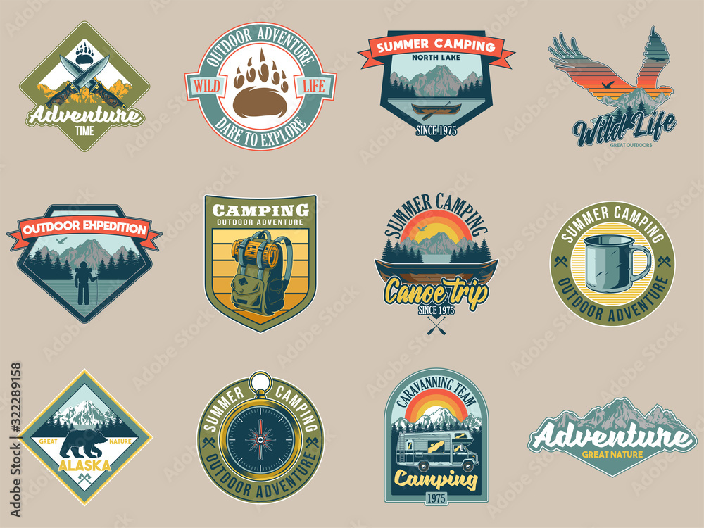 Naklejka premium Set collection of vintage camping travel badges