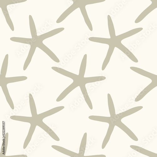 Neutral colors seamless pattern with hand drawn sea stars, marine theme vector illustration in minimal scandinavian style