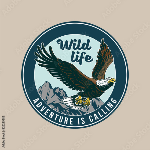 Vintage badge with classic American wild eagle